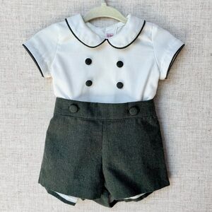 La Coqueta Olive Green Check Fantino Baby Boy Set Top with Shorts